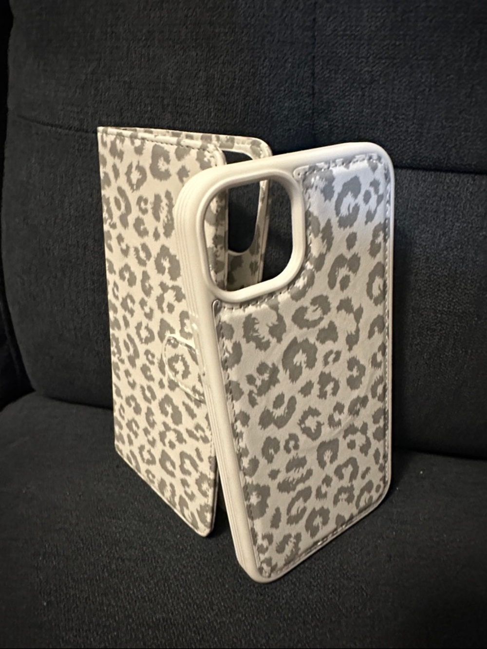 White Gray Leopard Print Phone Case Wallet - Compatible Cell Accessory